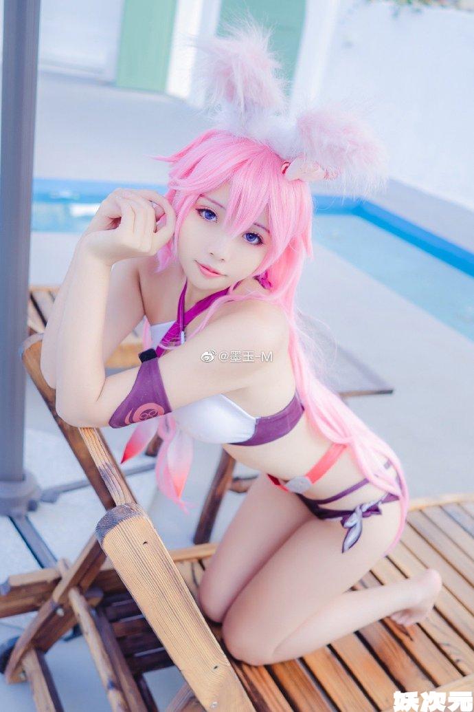 【COS正片】崩坏3八重樱泳装cos 海滨热梦 CN墨玉-M