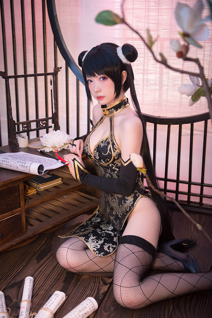 【COS正片】冬月茉莉cos,魅力黑色旗袍来袭 cn妖少you1