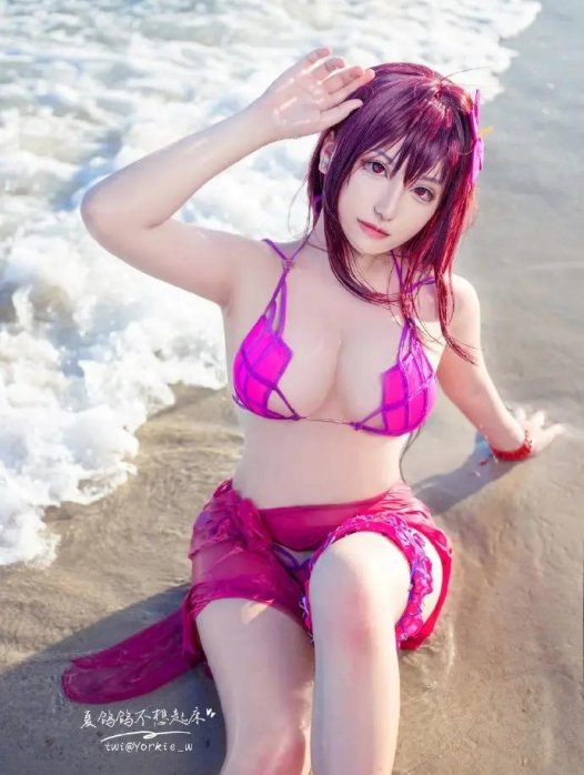 【COS正片】FGO斯卡哈泳装cos 性感魅力水着 cn夏鸽鸽不想起床