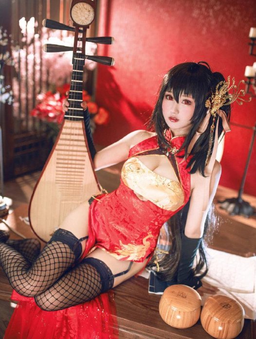 【COS正片】碧蓝航线大凤凤鸣春晓cos黑丝旗袍 cn羽生三未