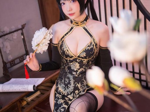 【COS正片】冬月茉莉cos,魅力黑色旗袍来袭 cn妖少you1