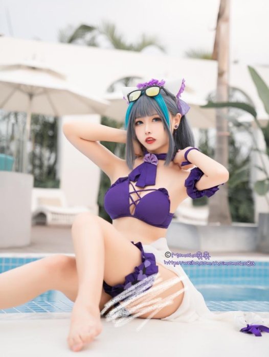 【COS正片】碧蓝航线柴郡泳装cos 甜蜜的海滩约会吧! Momoko葵葵